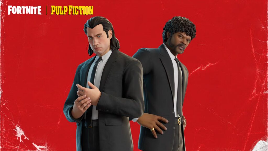 Exhibición de máscaras y artículos cosméticos de Fortnite x Pulp Fiction