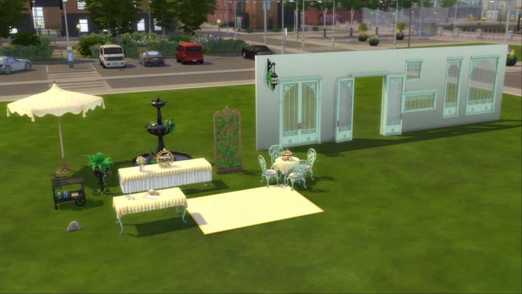 Todos los elementos del modo Construcción en el kit Solarium de la hora del té de Los Sims 4
