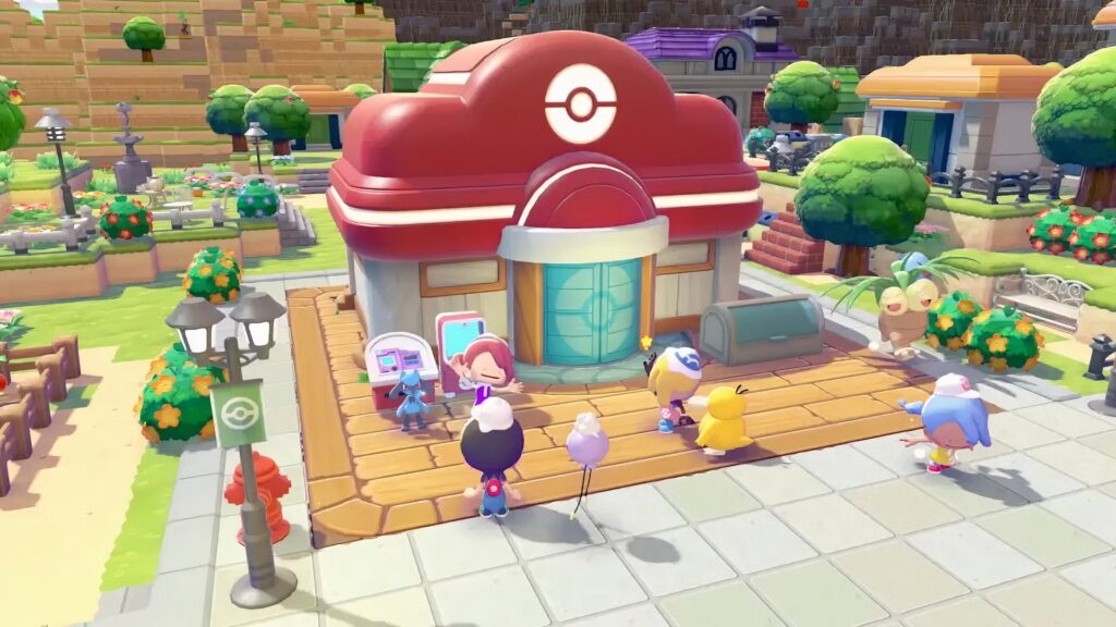 El jugador de Pokémon Pokopia crea una tienda Pokémon Center en el juego