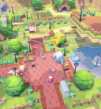 Un jugador de Pokopia construye un campo de béisbol en el juego